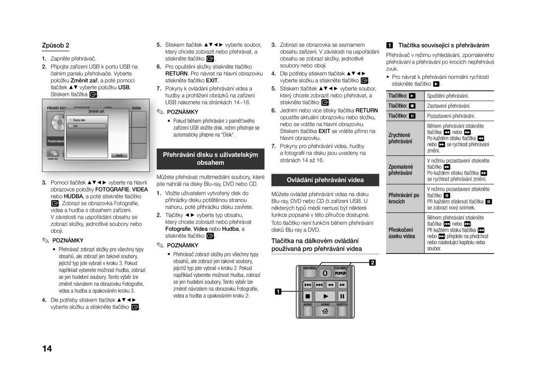 Samsung BD-J4500R/EN manual Obsahem, Ovládání přehrávání videa, Stiskem tlačítka E 