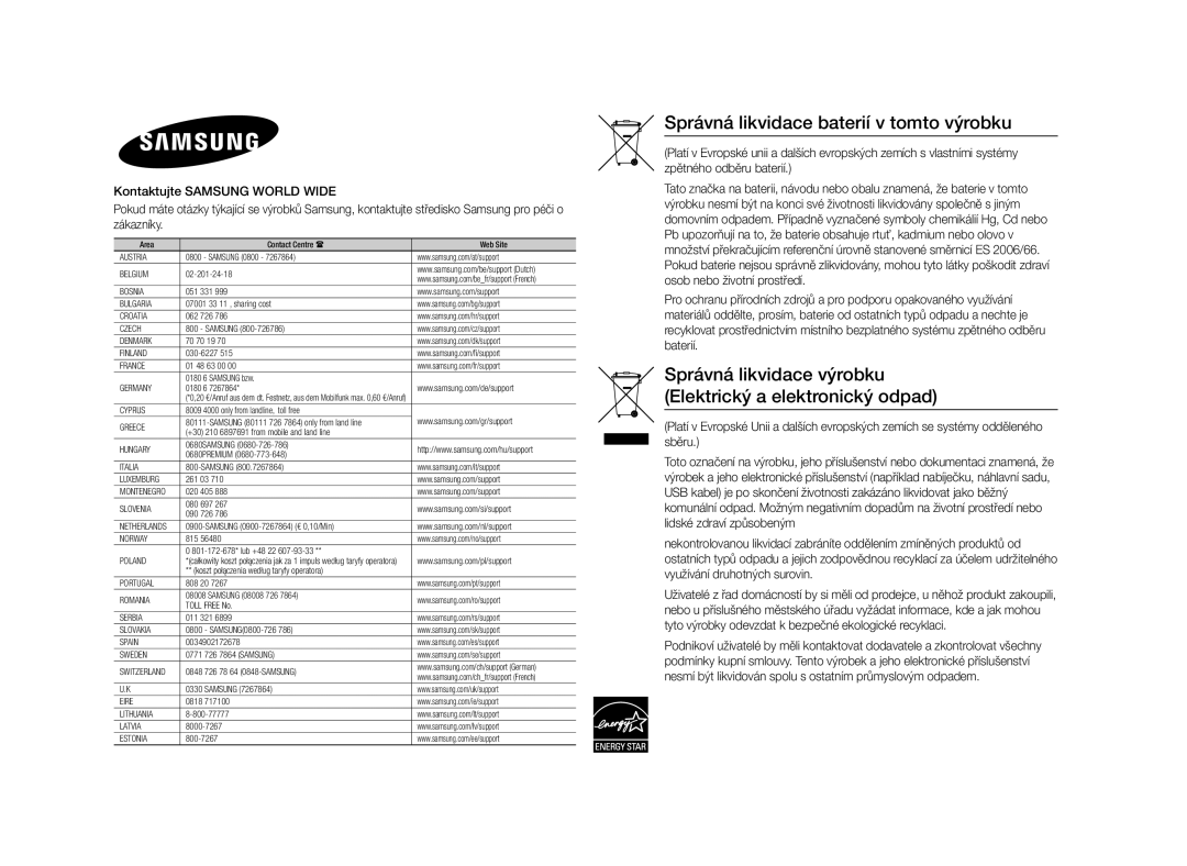 Samsung BD-J4500R/EN manual Správná likvidace baterií v tomto výrobku 