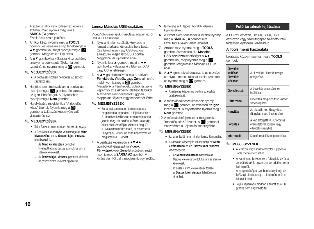 Samsung BD-J4500R/EN manual Lemez Másolás USB-eszközre, Fotó tartalmak lejátszása, Tools menü használata 