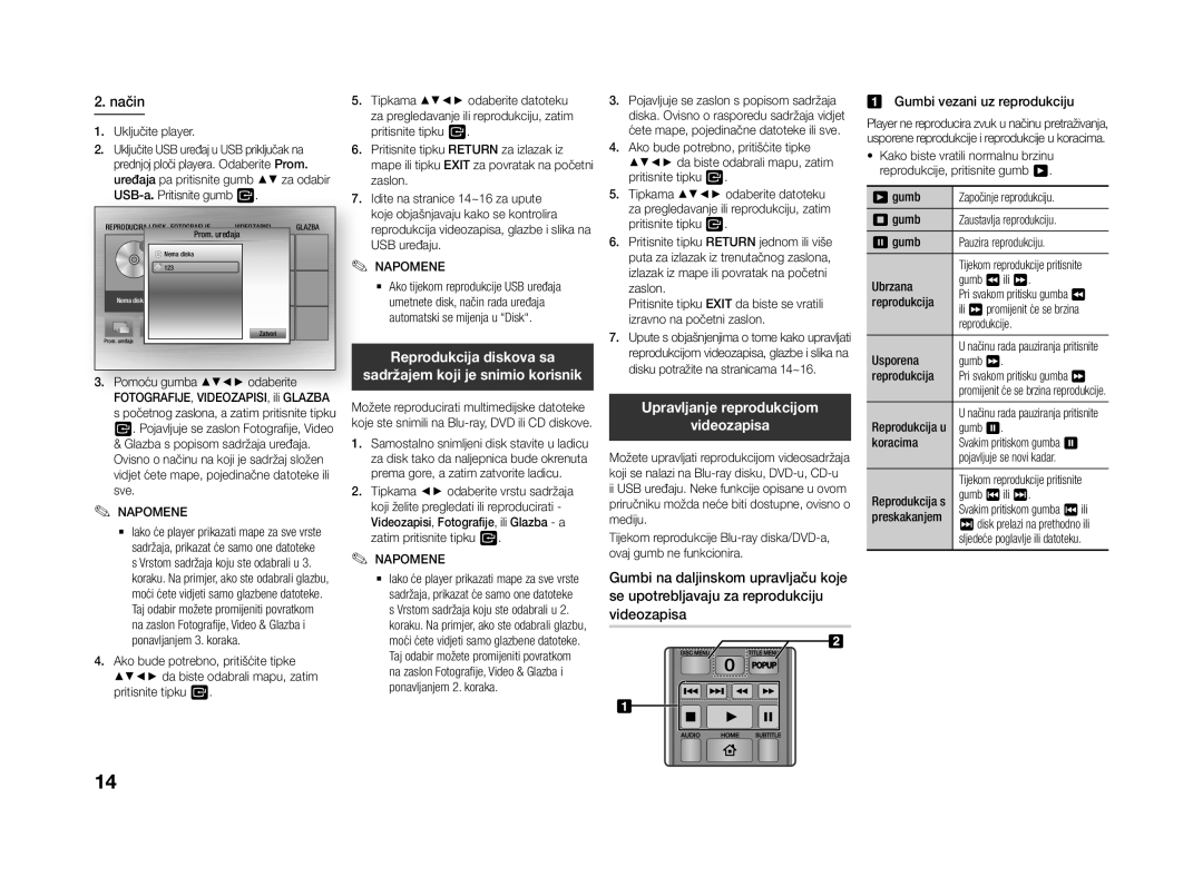 Samsung BD-J4500R/EN manual Reprodukcija diskova sa, Upravljanje reprodukcijom Videozapisa 