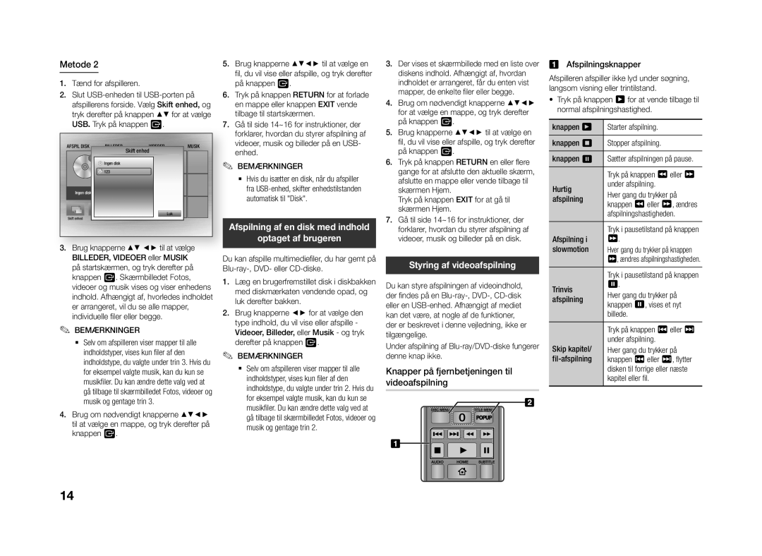 Samsung BD-J4500R/XE Optaget af brugeren, Styring af videoafspilning, Knapper på fjernbetjeningen til videoafspilning 