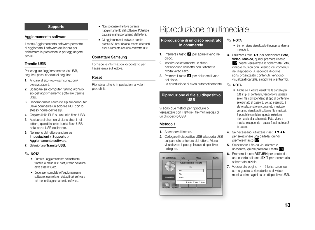 Samsung BD-J4500R/ZF manual Riproduzione multimediale, Supporto, Commercio 