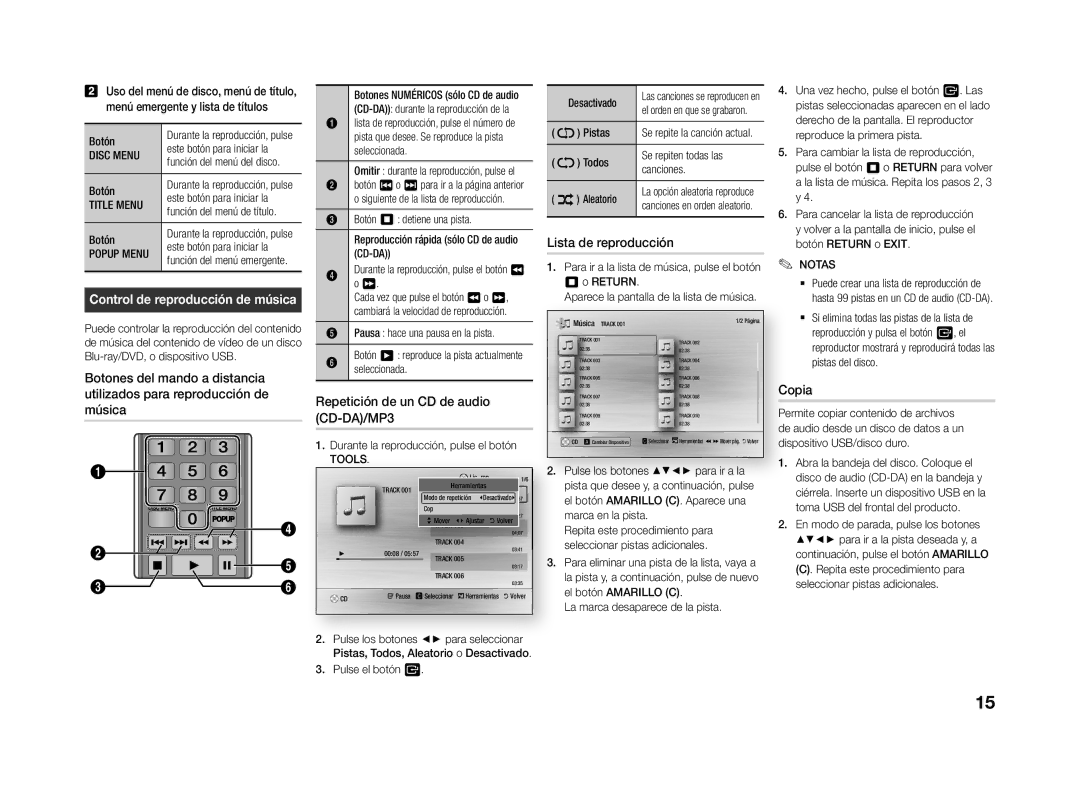 Samsung BD-J4500R/ZF manual Lista de reproducción, Repetición de un CD de audio CD-DA/MP3, Copia 