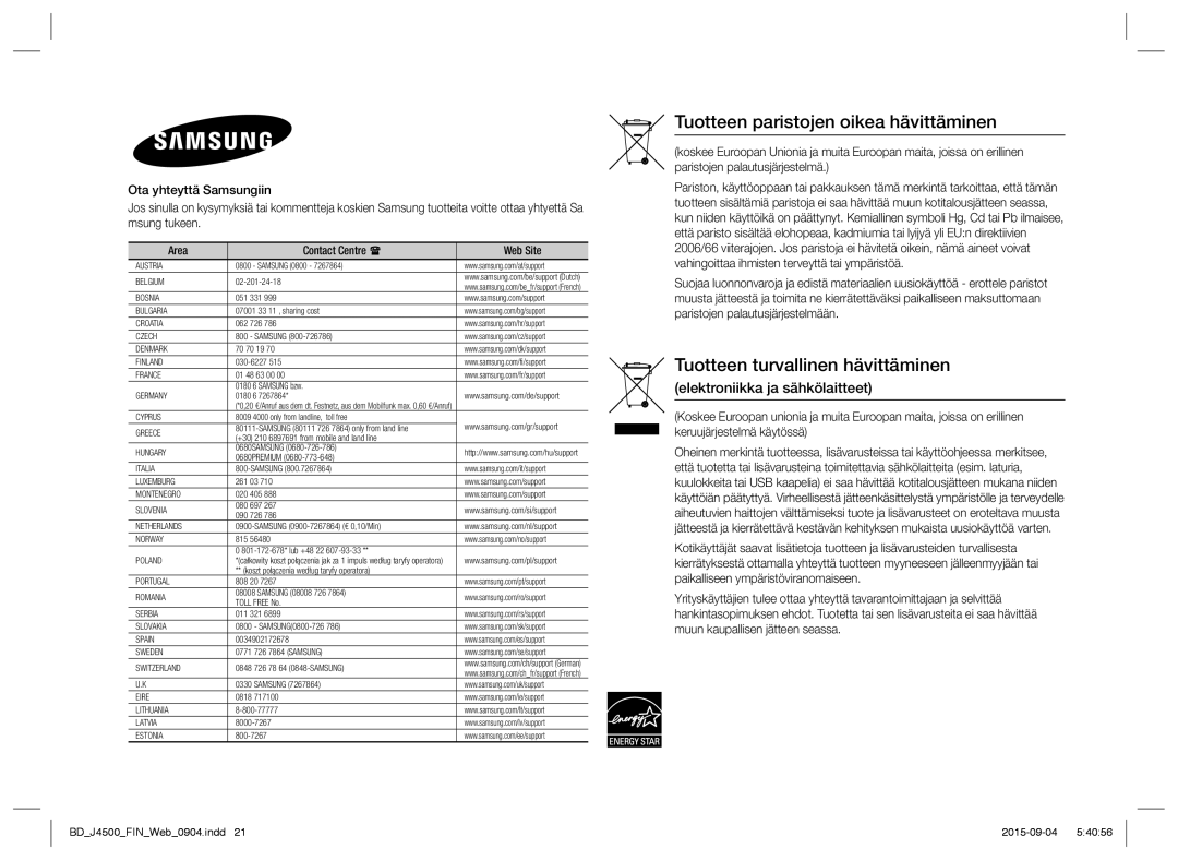 Samsung BD-J4500/XE manual Elektroniikka ja sähkölaitteet, Poland 