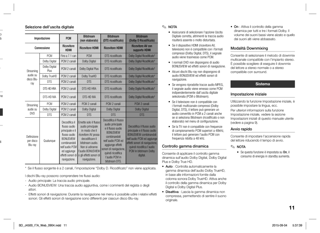 Samsung BD-J4500/ZF manual Sistema 