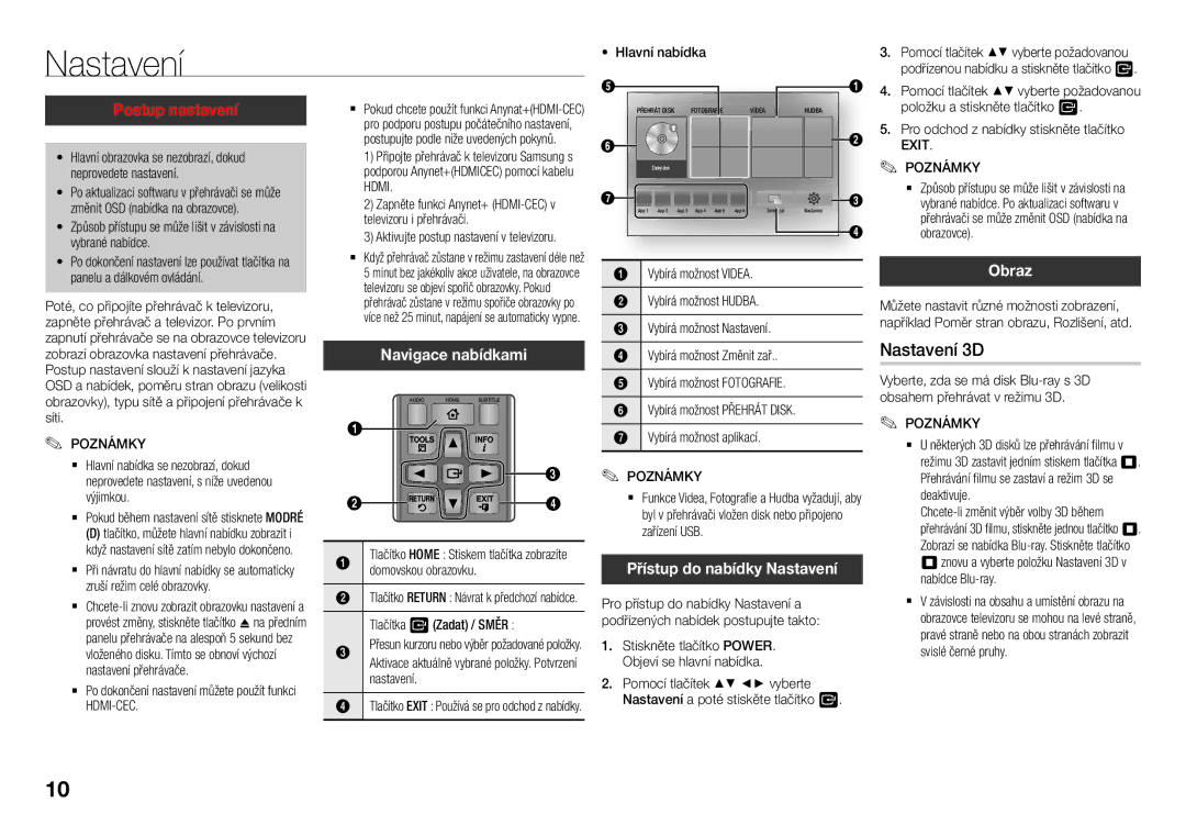 Samsung BD-J5500E/EN, BD-J5500/EN manual Nastavení, Navigace nabídkami, Obraz 