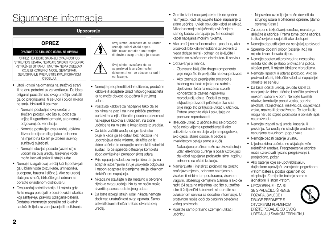 Samsung BD-J5500E/EN, BD-J5500/EN manual Sigurnosne informacije, Upozorenje 