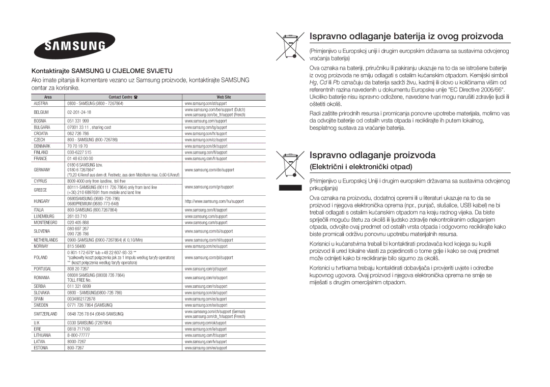 Samsung BD-J5500E/EN, BD-J5500/EN manual Ispravno odlaganje proizvoda Električni i elektronički otpad 