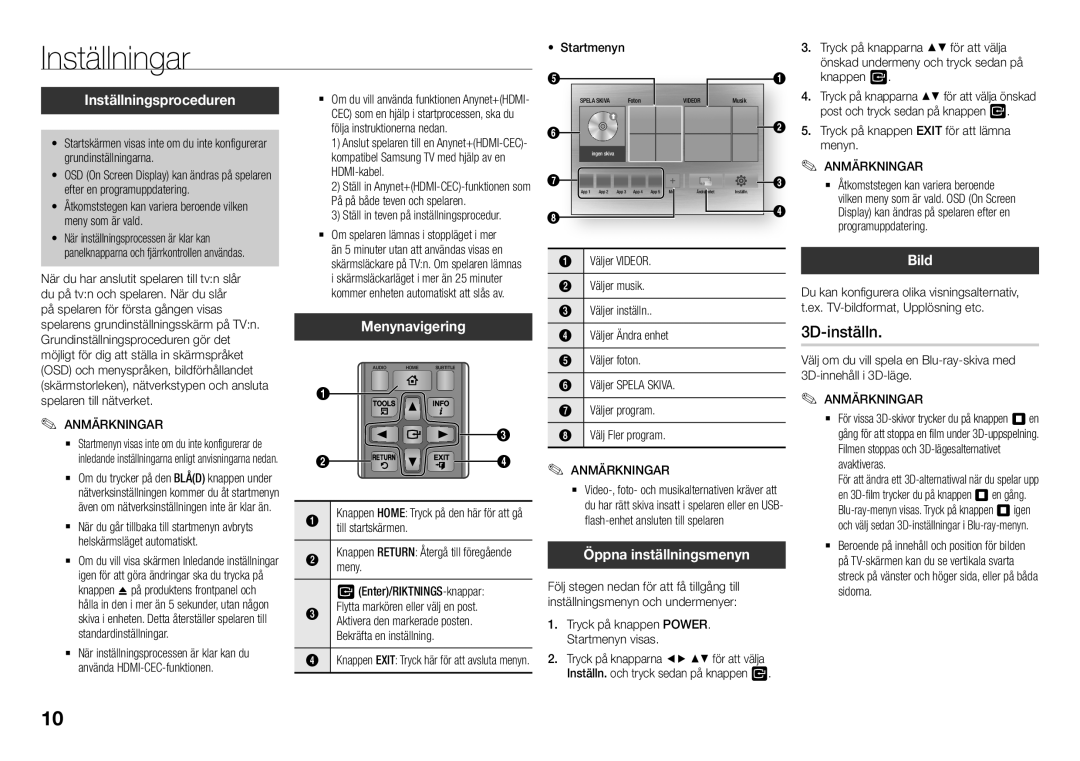 Samsung BD-J5500E/XE, BD-J5500/XE manual Inställningar, 3D-inställn 