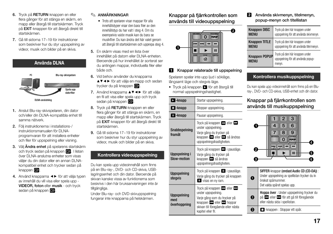 Samsung BD-J5500/XE, BD-J5500E/XE manual Kontrollera musikuppspelning, Kontrollera videouppspelning, Menu 