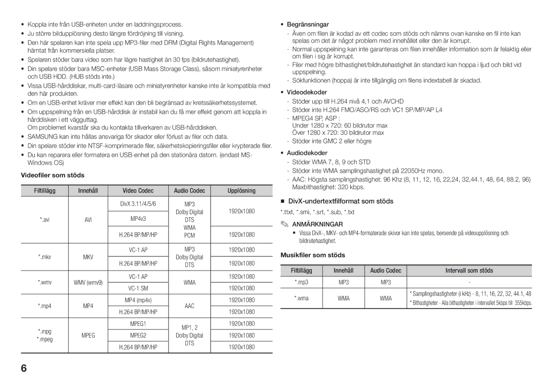 Samsung BD-J5500E/XE, BD-J5500/XE manual 1920x1080, Ttxt, *.smi, *.srt, *.sub, *.txt 