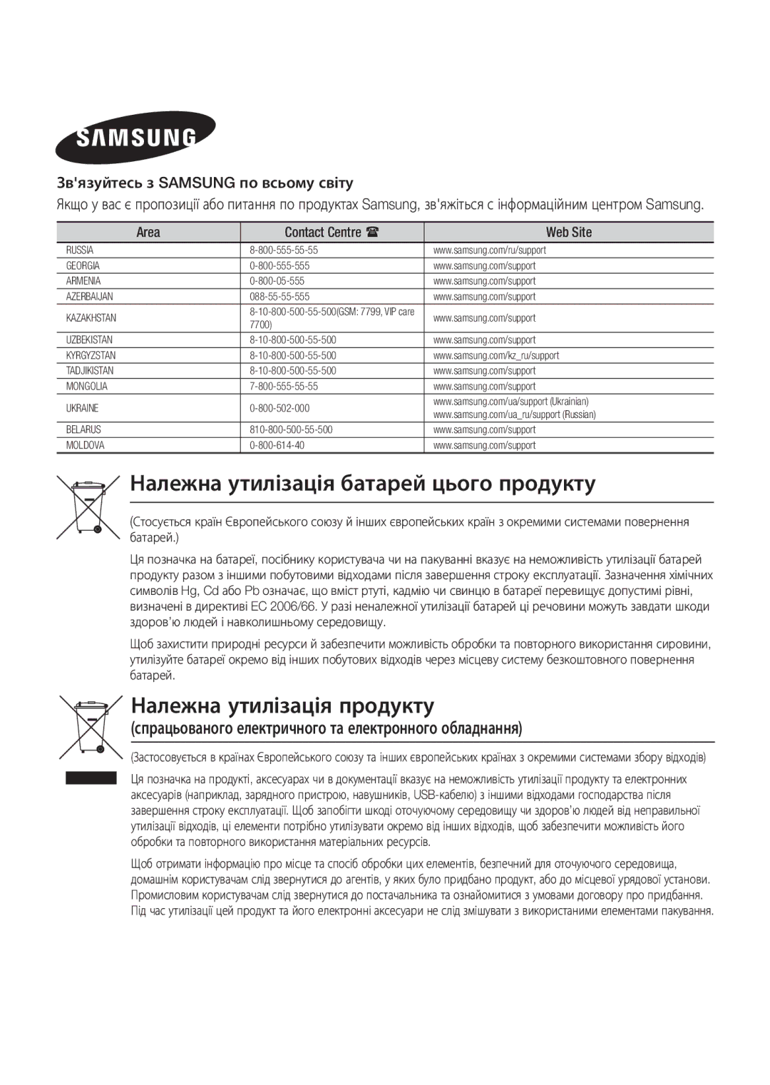 Samsung BD-J5500/RU manual Належна утилізація батарей цього продукту 