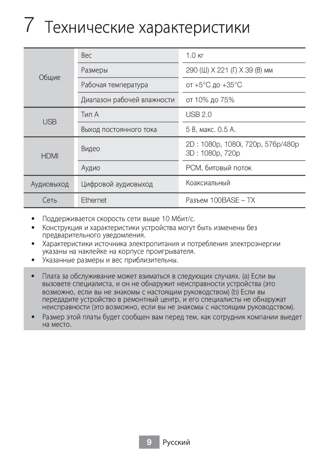 Samsung BD-J5500/RU manual Технические характеристики 