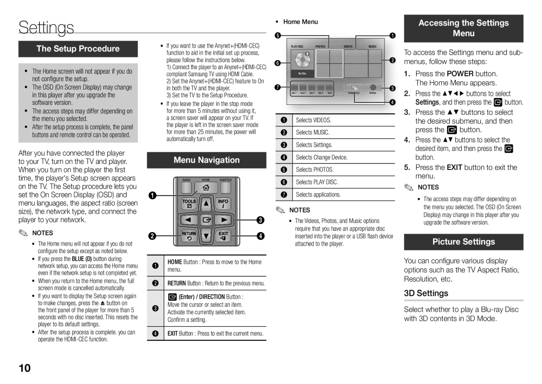 Samsung BD-J5500/SQ manual Setup Procedure, 3D Settings 