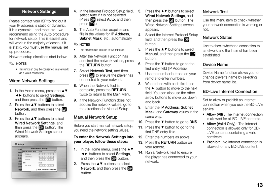 Samsung BD-J5500/UM manual Network Settings 