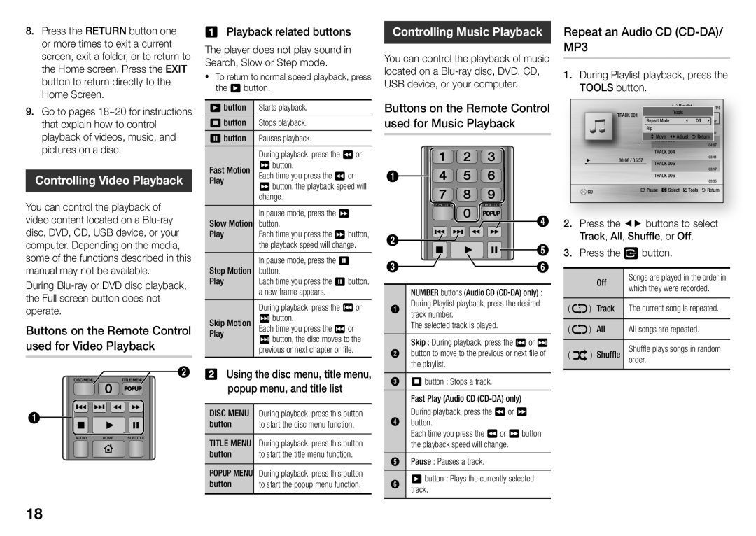 Samsung BD-J5500/UM manual Controlling Video Playback, Buttons on the Remote Control used for Video Playback 