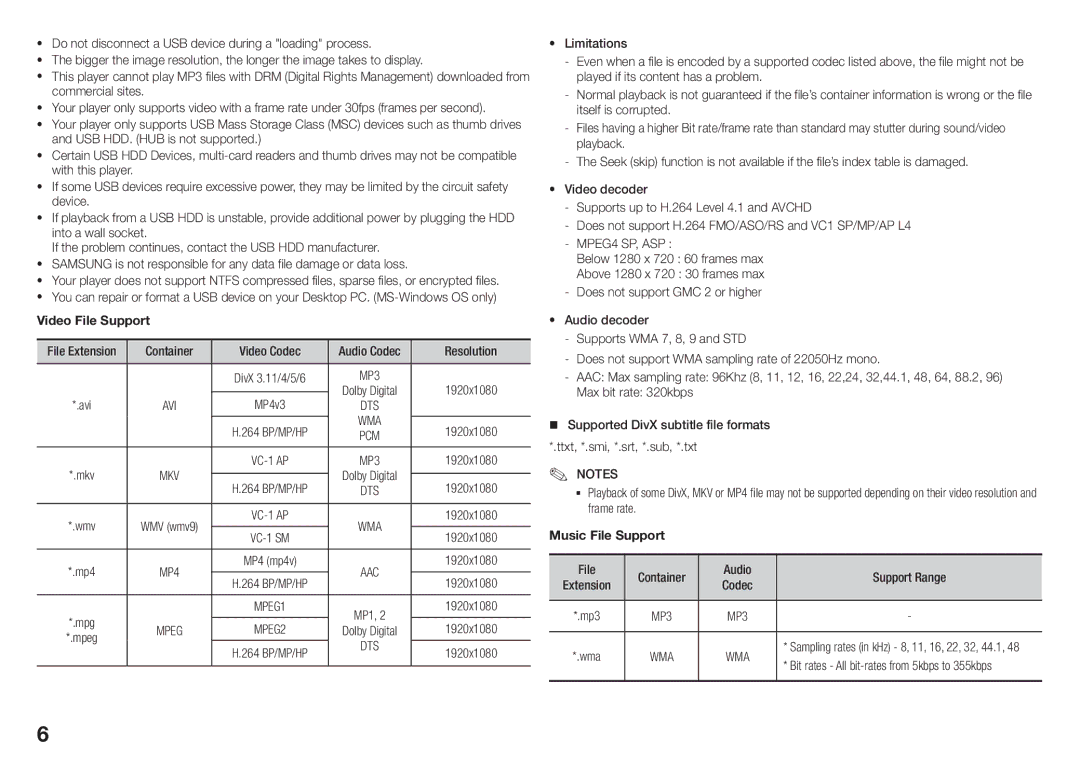 Samsung BD-J5500/UM manual Avi, MPEG2 