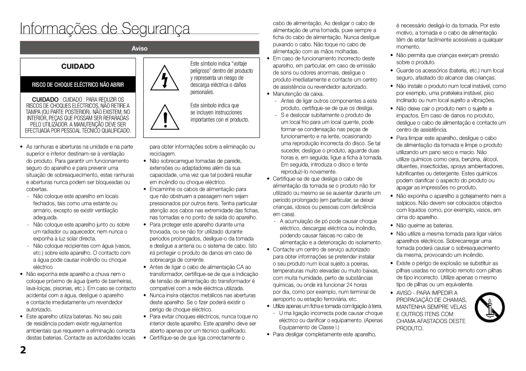 Samsung BD-J5500/ZF, BD-J5500E/ZF manual Informações de Segurança 