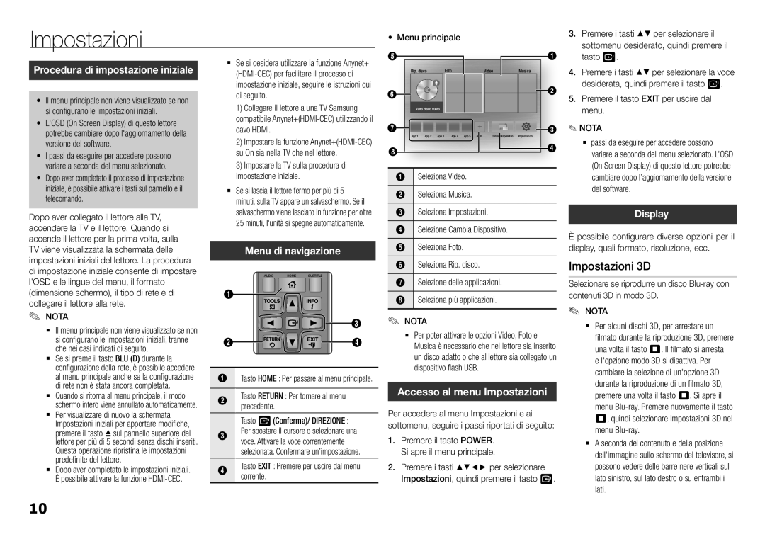 Samsung BD-J5500/ZF manual Impostazioni 3D 