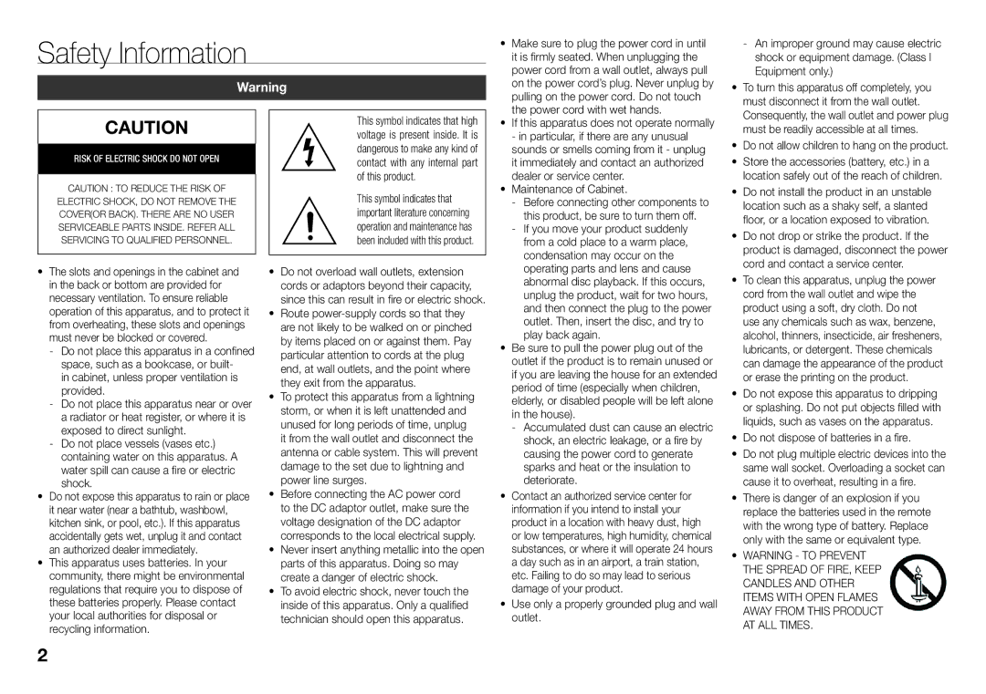 Samsung BD-J5900/ZF, BD-J5900/EN, BD-J5500E/EN, BD-J5900/XE Safety Information, Do not allow children to hang on the product 