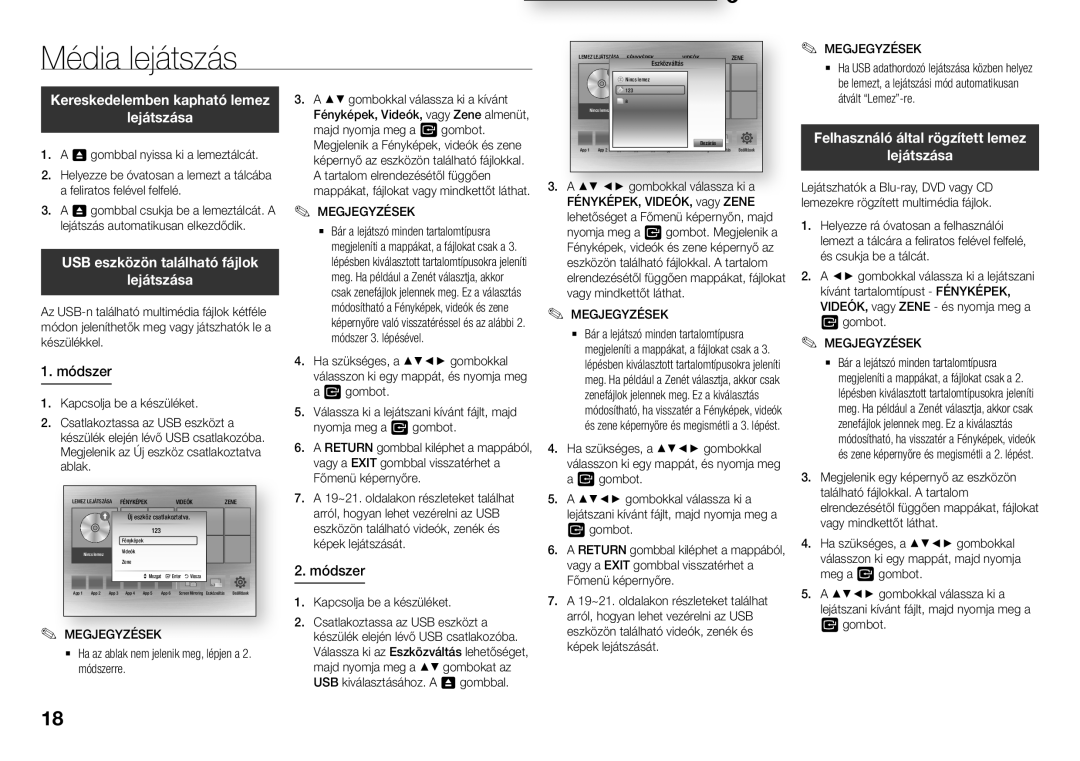 Samsung BD-J5900/EN, BD-J5500E/EN, BD-J5900/ZF manual Média lejátszás, USB eszközön található fájlok Lejátszása, Módszer 