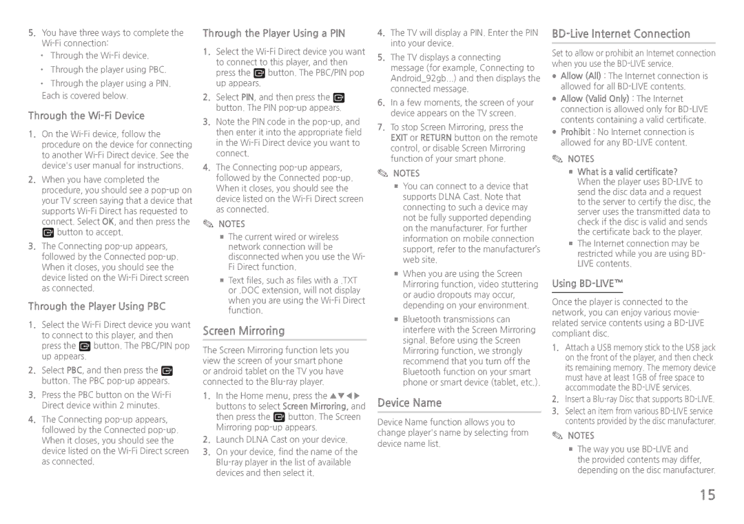 Samsung BD-J5900/EN, BD-J5900/ZF, BD-J5900/XE, BD-J5900/XN manual Screen Mirroring, Device Name, BD-Live Internet Connection 