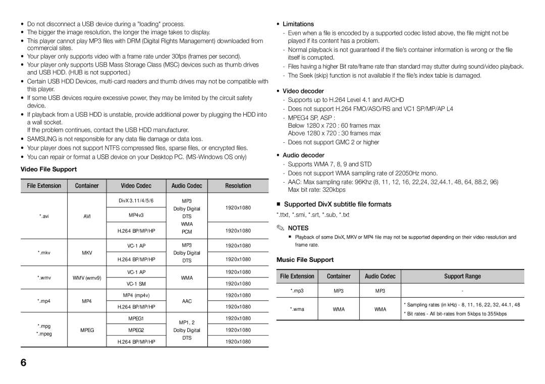 Samsung BD-J5900/ZF, BD-J5900/EN, BD-J5900/XE, BD-J5900/XN, BD-J5900/XU manual Resolution, 1920x1080 