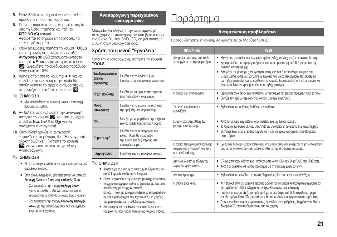 Samsung BD-J5900/EN Παράρτημα, Χρήση του μενού Εργαλεία, Αναπαραγωγή περιεχομένου Φωτογραφιών, Αντιμετώπιση προβλημάτων 