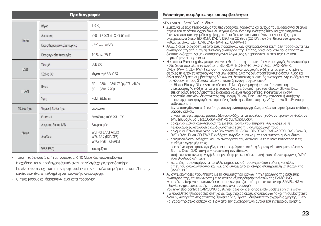 Samsung BD-J5900/EN manual Προδιαγραφές 