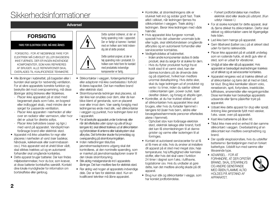 Samsung BD-J5900/XE manual Sikkerhedsinformationer 