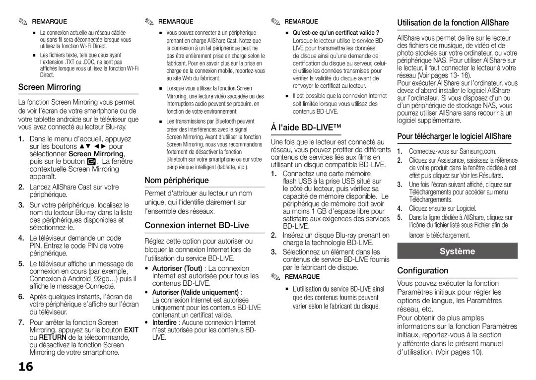 Samsung BD-J5900/ZF manual Système 