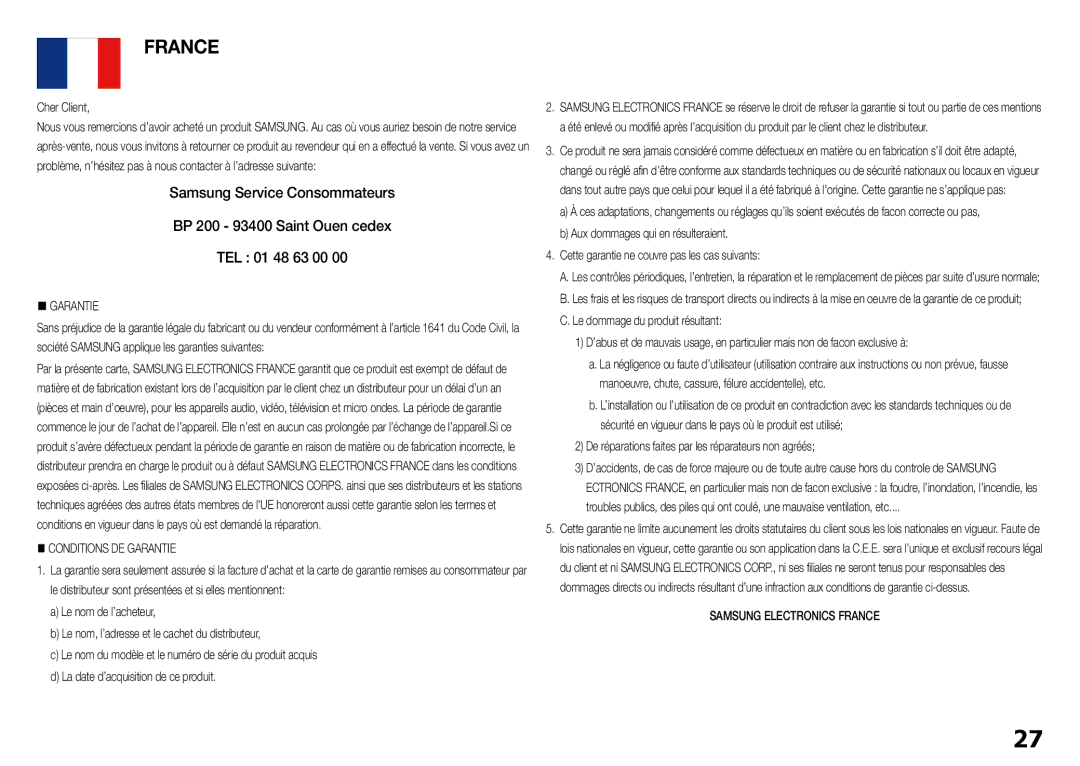 Samsung BD-J5900/ZF manual Cher Client, @ Garantie, @ Conditions DE Garantie, Samsung Electronics France 