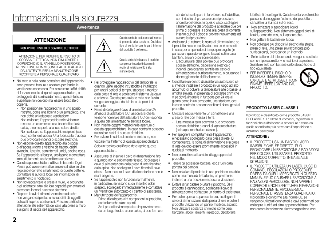 Samsung BD-J5900/ZF manual Informazioni sulla sicurezza, Avvertenza, Manutenzione dellapparecchio, Avviare la riproduzione 