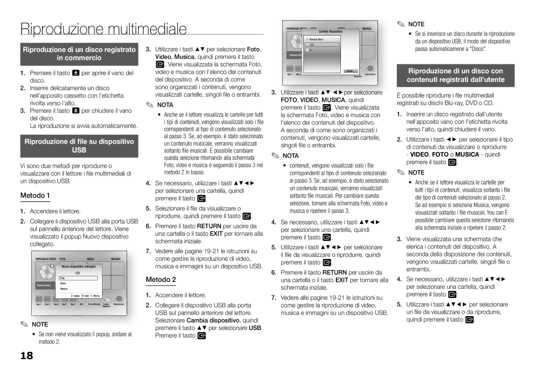 Samsung BD-J5900/ZF manual Riproduzione multimediale, Commercio, Metodo, Nota 