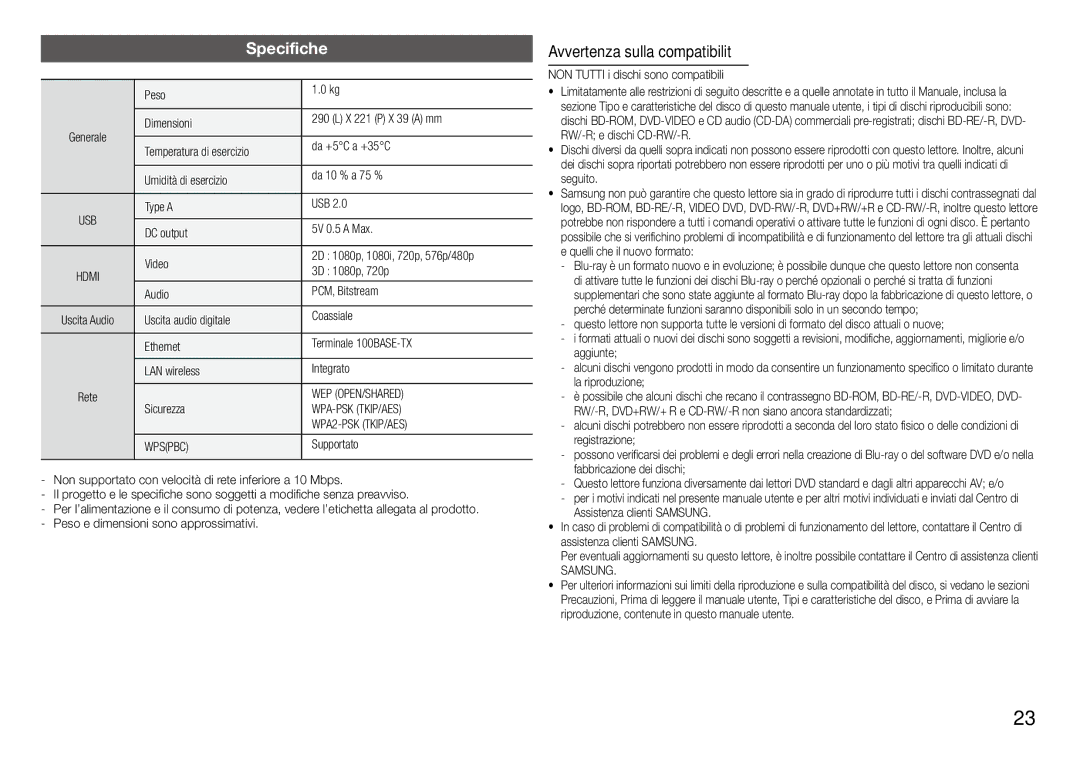 Samsung BD-J5900/ZF manual Avvertenza sulla compatibilità, Samsung 