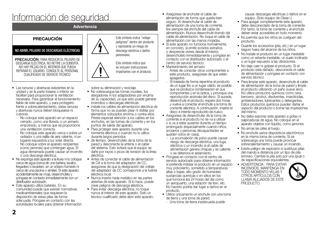 Samsung BD-J5900/ZF manual Información de seguridad, Advertencia 