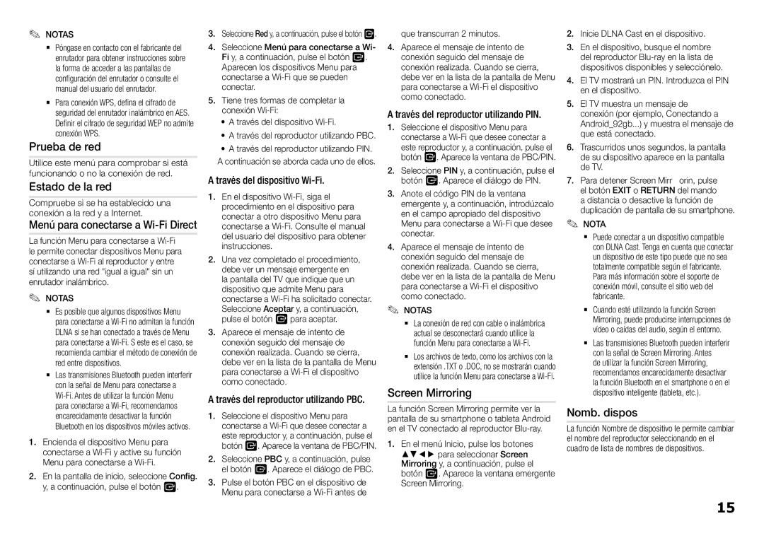 Samsung BD-J5900/ZF manual Prueba de red, Nomb. dispos, Menú para conectarse a Wi-Fi Direct, Través del dispositivo Wi-Fi 