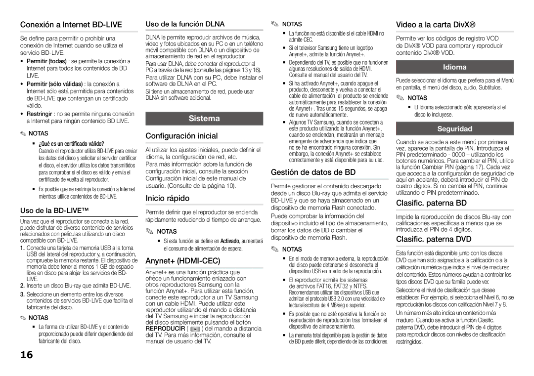 Samsung BD-J5900/ZF manual Conexión a Internet BD-LIVE, Configuración inicial, Inicio rápido, Gestión de datos de BD 