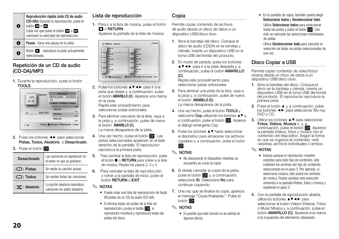 Samsung BD-J5900/ZF manual Repetición de un CD de audio CD-DA/MP3, Lista de reproducción, Disco Copiar a USB 