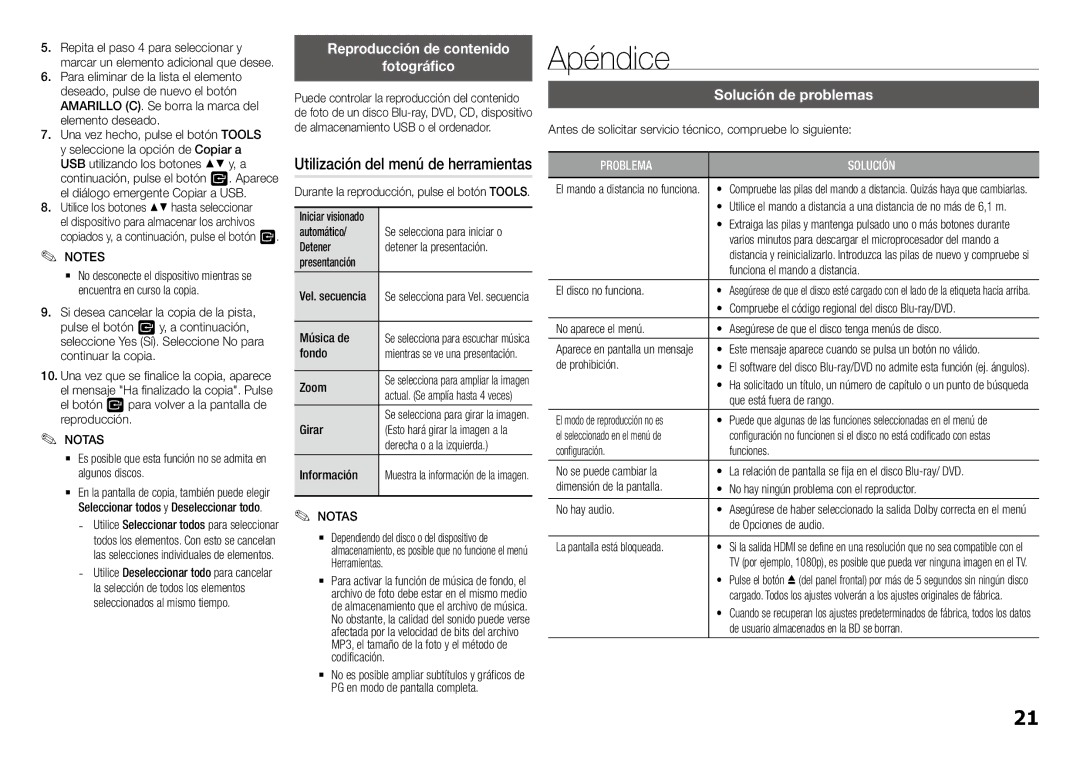 Samsung BD-J5900/ZF manual Apéndice, Reproducción de contenido Fotográfico, Utilización del menú de herramientas 