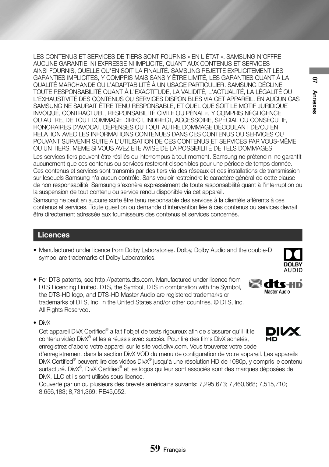 Samsung BD-J6300/ZF manual Licences 