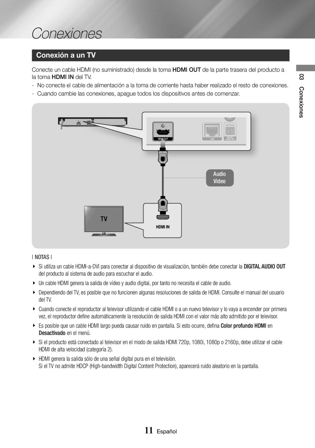 Samsung BD-J6300/ZF manual Conexiones, Conexión a un TV 