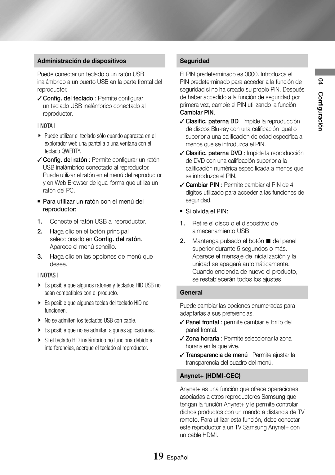 Samsung BD-J6300/ZF manual Administración de dispositivos 