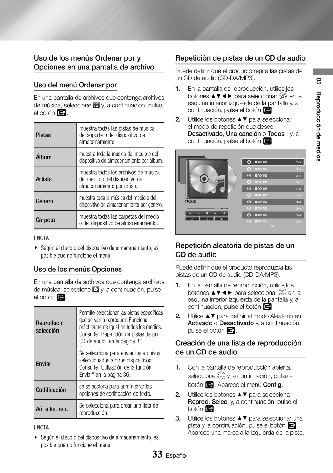 Samsung BD-J6300/ZF manual Repetición de pistas de un CD de audio, Repetición aleatoria de pistas de un CD de audio 