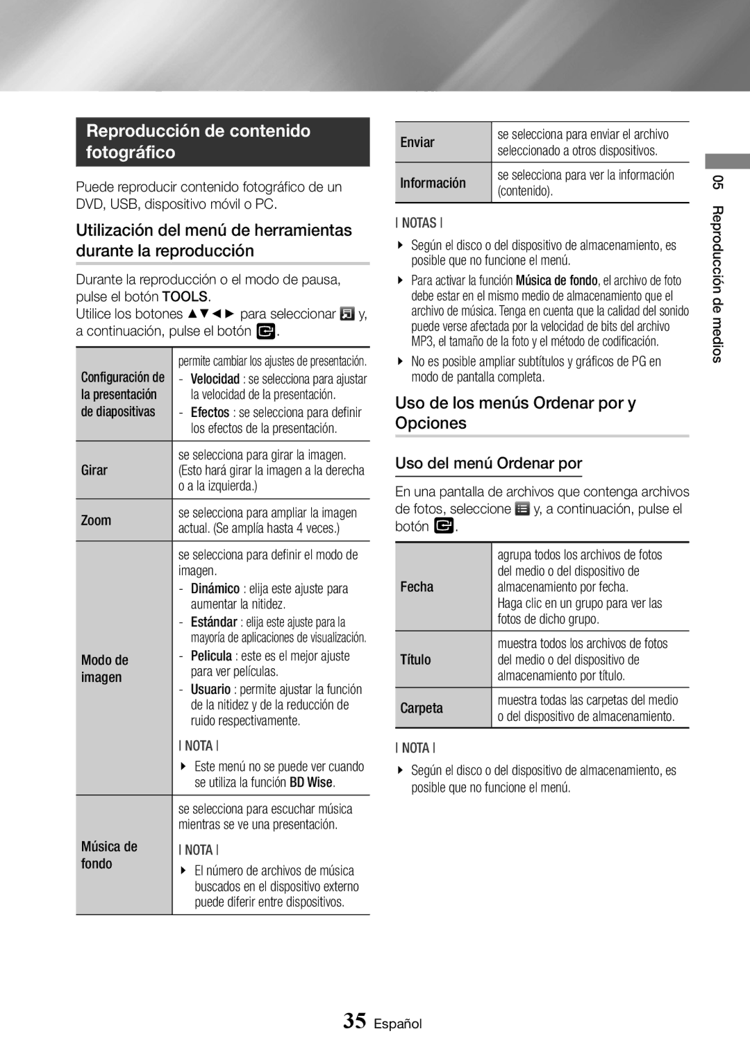 Samsung BD-J6300/ZF manual Reproducción de contenido fotográfico 