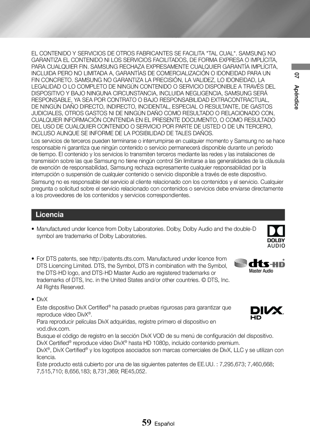 Samsung BD-J6300/ZF manual Licencia 