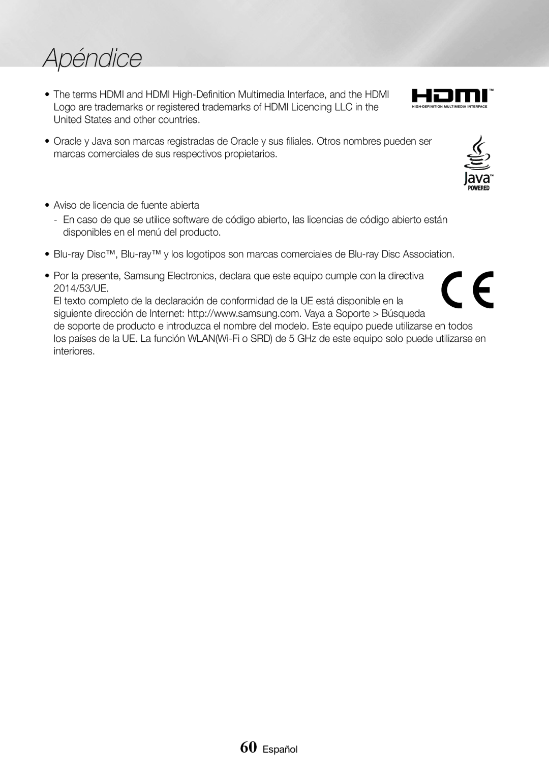 Samsung BD-J6300/ZF manual Apéndice 