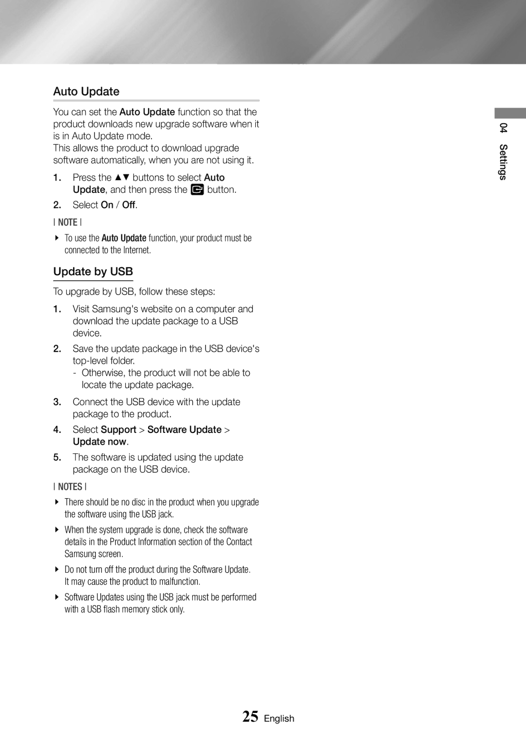 Samsung BD-J6300/ZF, BD-J6300/ZG, BD-J6300/EN, BD-J6300/XN manual Auto Update, Update by USB 