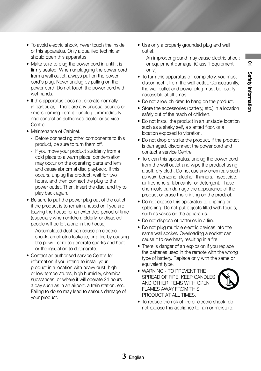 Samsung BD-J6300/XN, BD-J6300/ZG, BD-J6300/ZF, BD-J6300/EN manual Safety Information English 