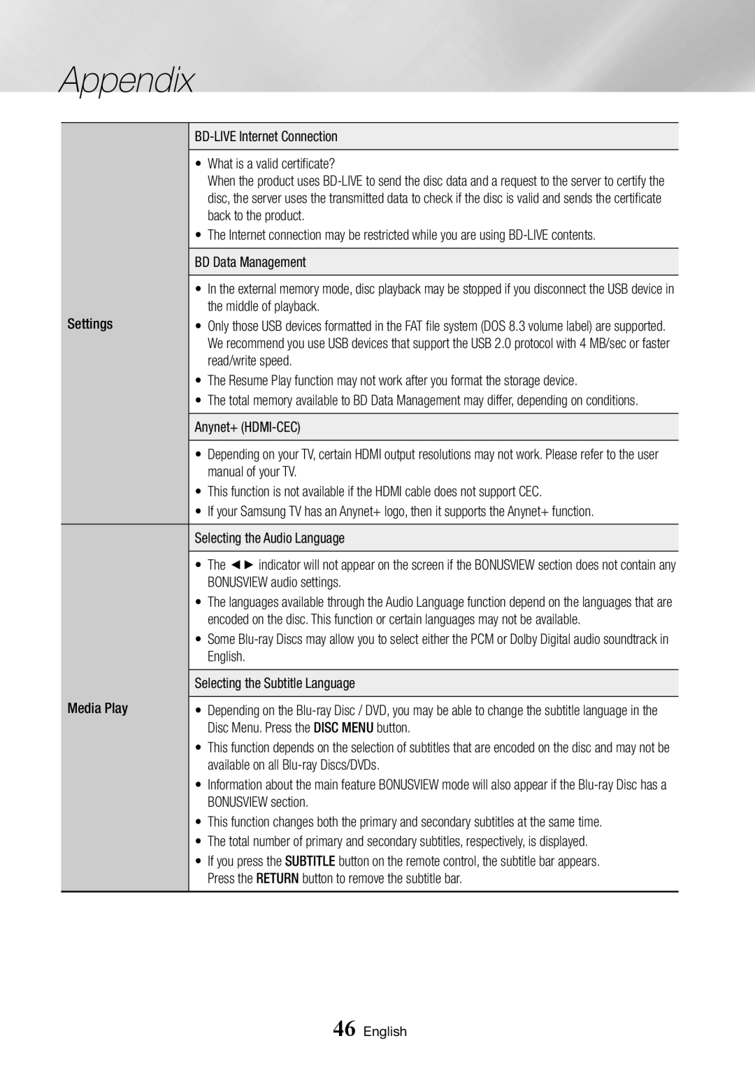 Samsung BD-J6300/EN, BD-J6300/ZG manual Settings Middle of playback, Read/write speed, Disc Menu. Press the Disc Menu button 